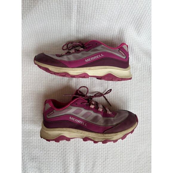 Merrell Moab Speed Low Waterproof Shoes Sz 5 M Girls Kids Hiking Sneaker Pink - Picture 5 of 8